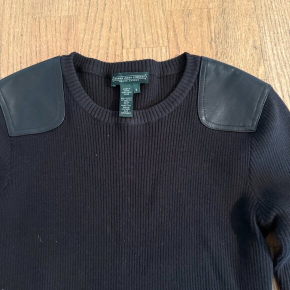 Ralph Lauren Jeans Company Women Black Sweater w leather accents S - Picture 2 of 7